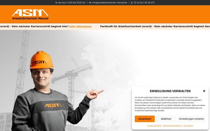 Screenshot of arbeitssicherheit-menzel.de