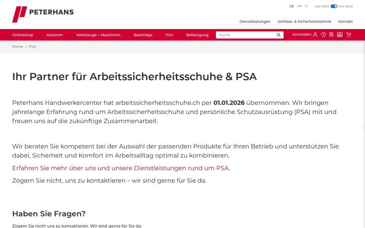 Screenshot of arbeitssicherheitsschuhe.ch