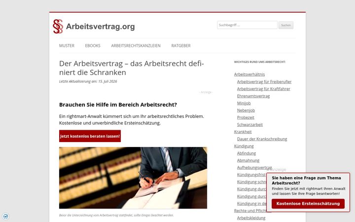 Posnetek zaslona arbeitsvertrag.org