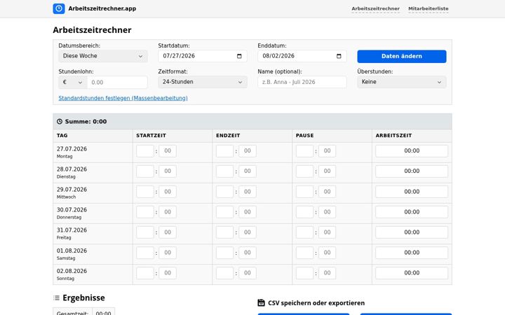 Screenshot of arbeitszeitrechner.app