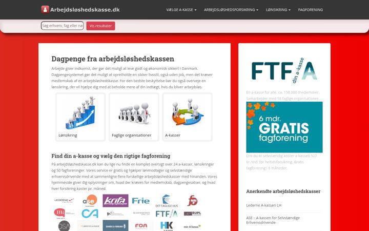 Screenshot of arbejdsloshedskasse.dk