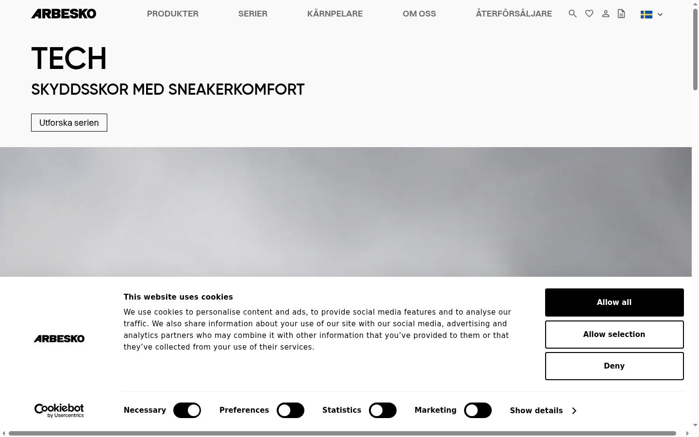 Skärmbild av samtyckesbannern som visades före någon interaktion