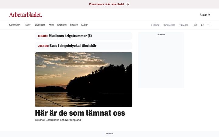 Screenshot of arbetarbladet.se