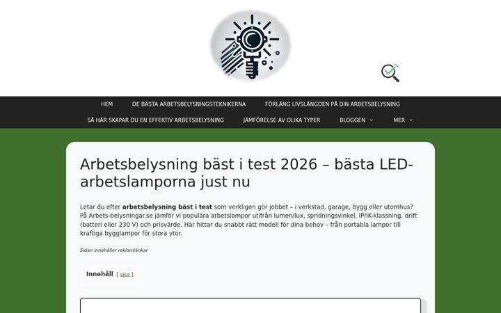 Screenshot of arbets-belysningar.se