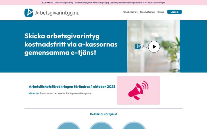 Screenshot of arbetsgivarintyg.nu