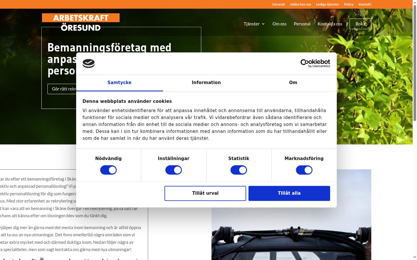 Skærmbillede af samtykkebanneret, som det blev vist før nogen interaktion