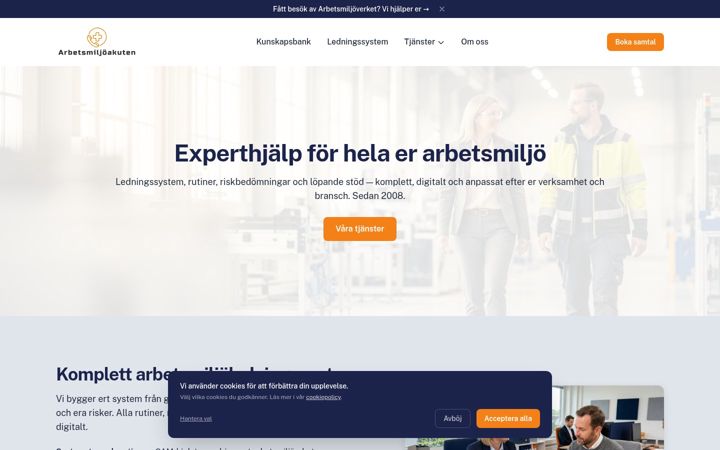 Screenshot of arbetsmiljoakuten.nu