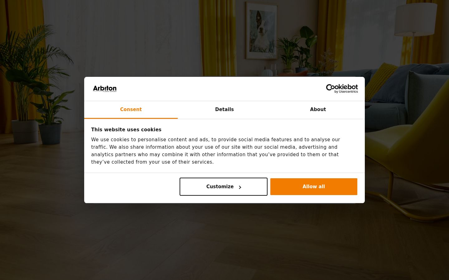 Ekrānuzņēmums ar piekrišanas baneri, kas tika rādīts pirms jebkādas mijiedarbības