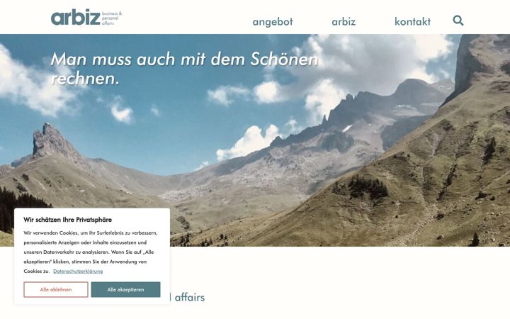 Screenshot of arbiz.ch