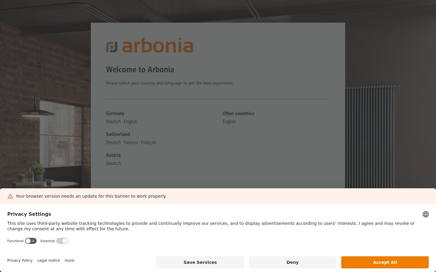 Screenshot del banner di consenso mostrato prima di qualsiasi interazione