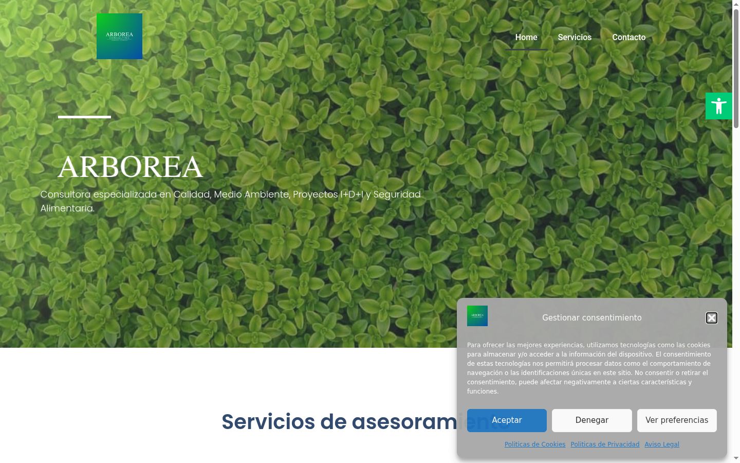 Captura de pantalla del banner de consentimiento mostrado antes de cualquier interacción