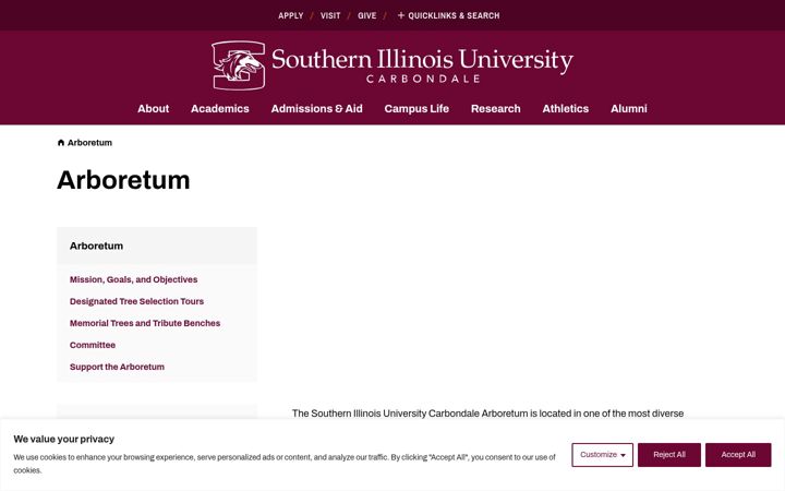 Screenshot of arboretum.siu.edu