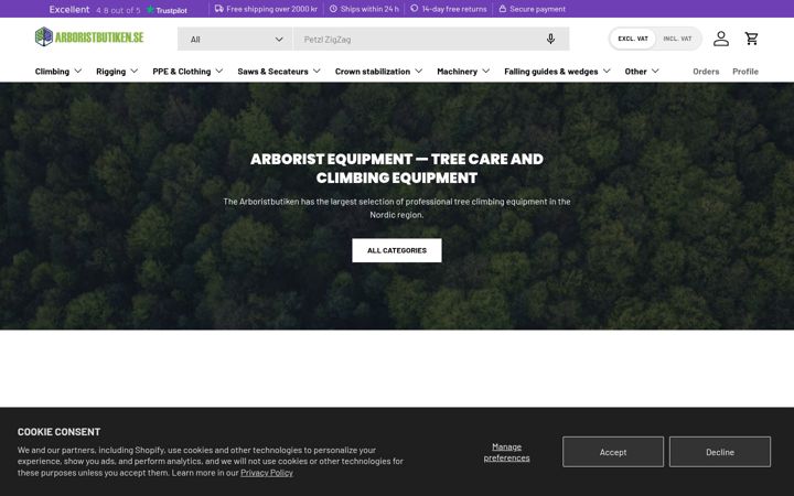 Snimka zaslona za arboristbutiken.se