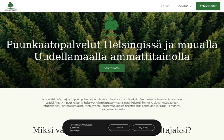 Snimka zaslona za arboristikilta.fi