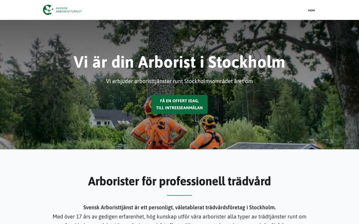 Screenshot of arboriststockholm.nu