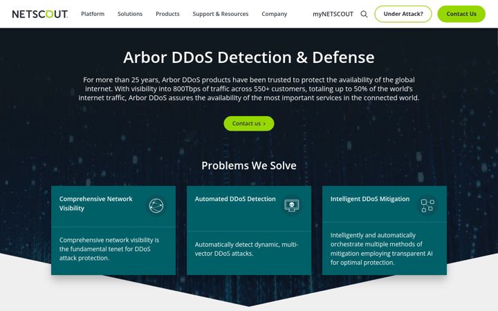 Screenshot of arbornetworks.com