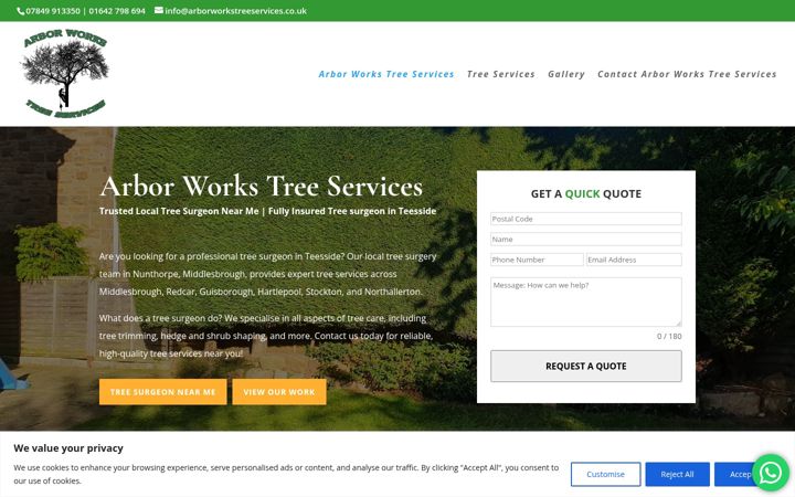 Screenshot of arborworkstreeservices.co.uk