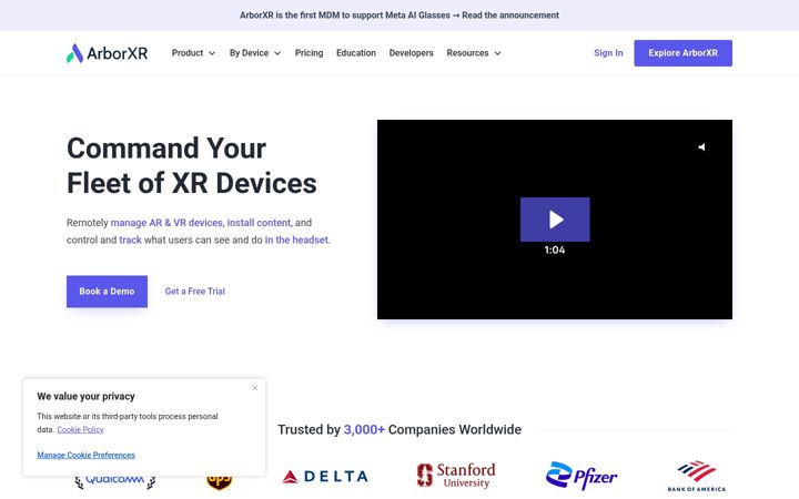 Screenshot van arborxr.com