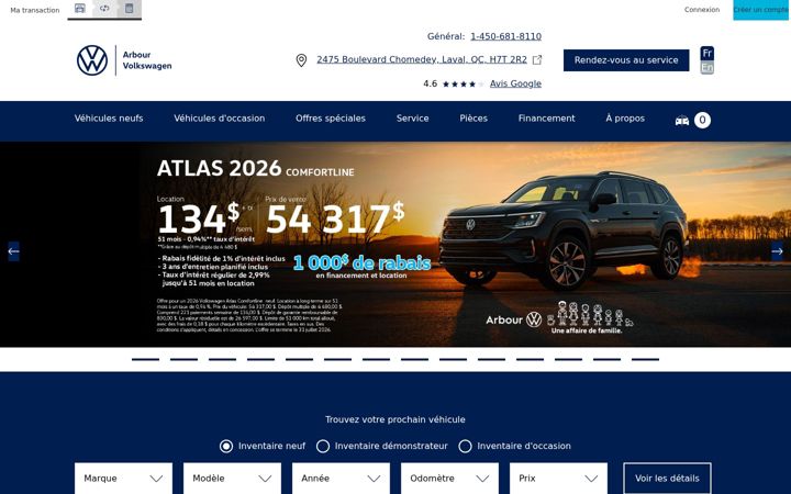 Screenshot van arbourvw.com