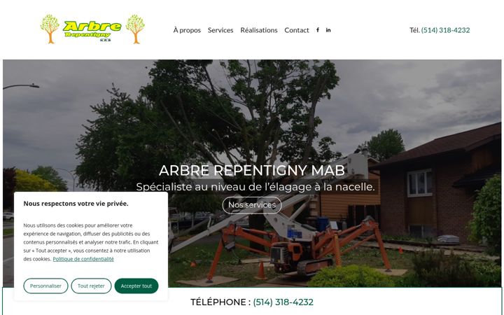 Screenshot of arbrerepentigny.ca
