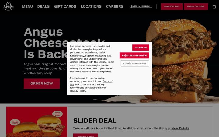 Screenshot του arbys.com