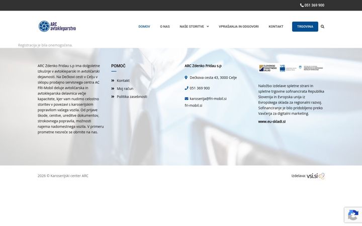 Skjámynd af arc-avtokleparstvo.si