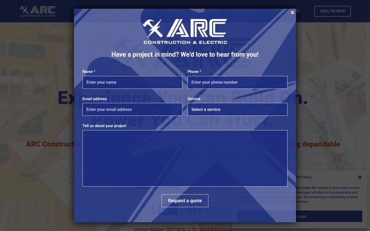 Screenshot of arc-built.com