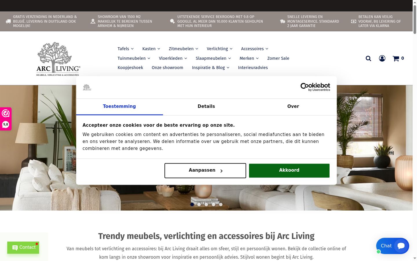 Screenshot van de toestemmingsbanner zoals getoond vóór enige interactie