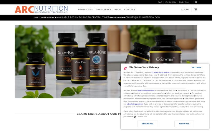 Screenshot of arc-nutrition.com