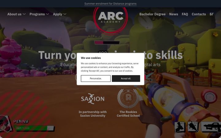 Screenshot of arc.academy