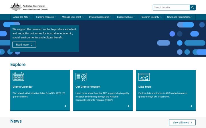 Screenshot of arc.gov.au