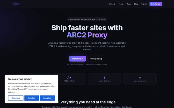 Screenshot of arc2proxy.com