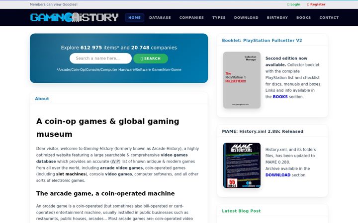 Screenshot of arcade-history.com