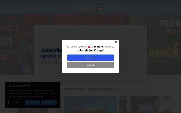 Screenshot of arcade1up.com