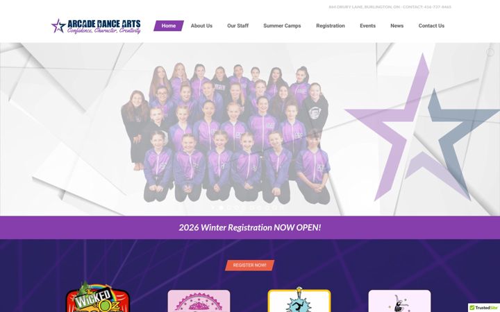 Screenshot of arcadedancearts.com