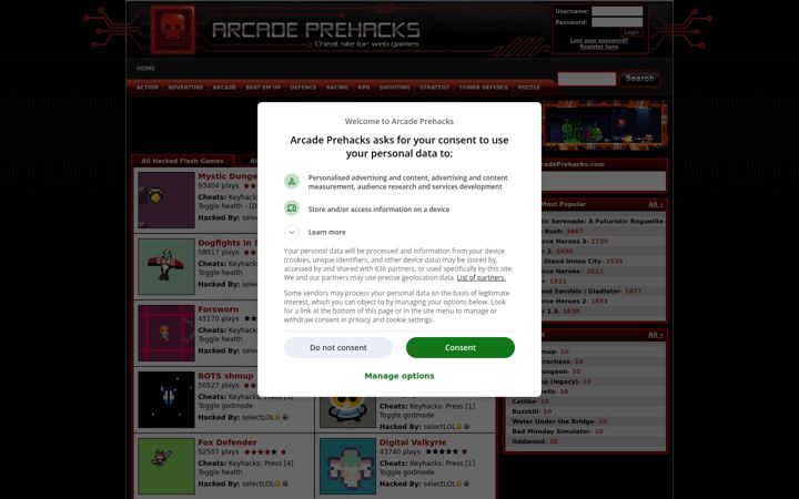 Screenshot ta' arcadeprehacks.com