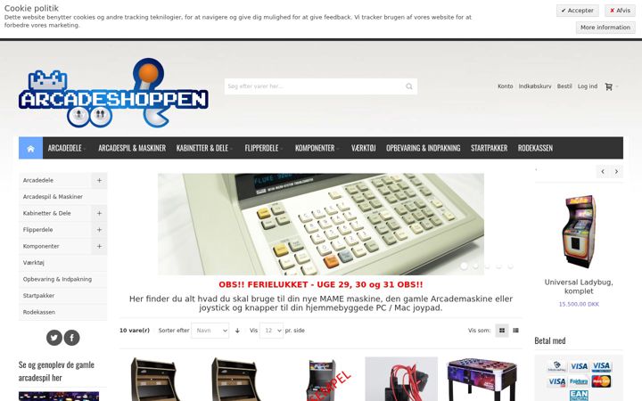 Screenshot of arcadeshoppen.dk