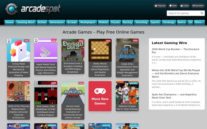 Screenshot of arcadespot.com