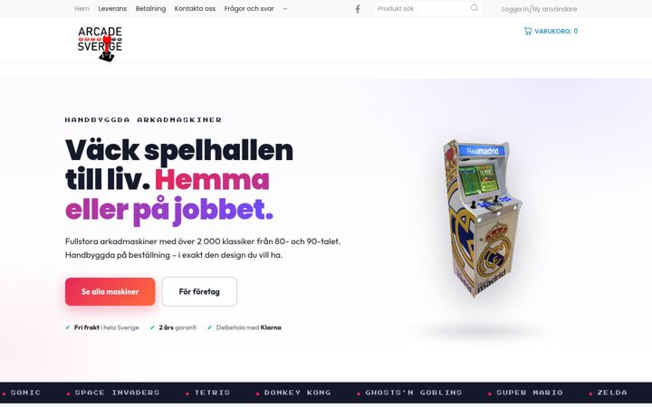 Ekrānuzņēmums no arcadesverige.se