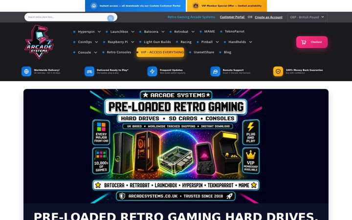 Ekrānuzņēmums no arcadesystems.co.uk
