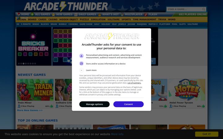 Screenshot of arcadethunder.com