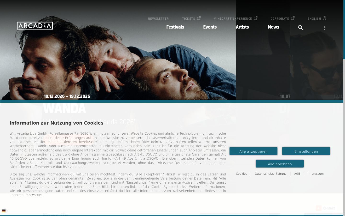 Screenshot des Einwilligungsbanners vor jeglicher Interaktion