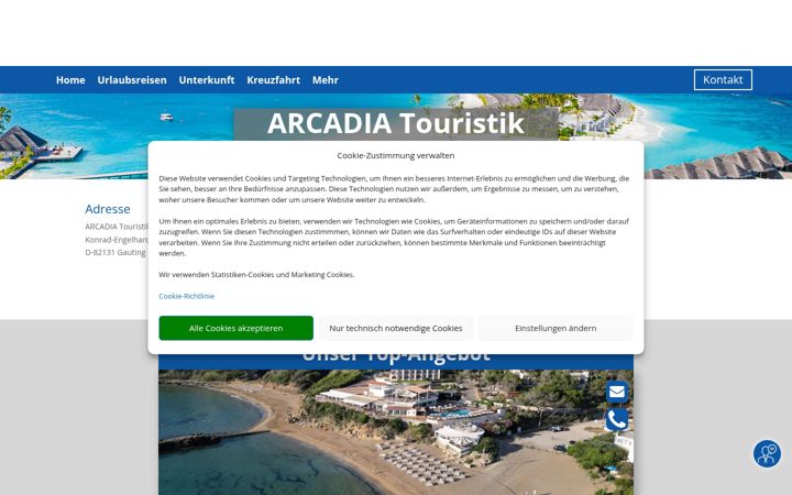 Screenshot of arcadia-reisen.de