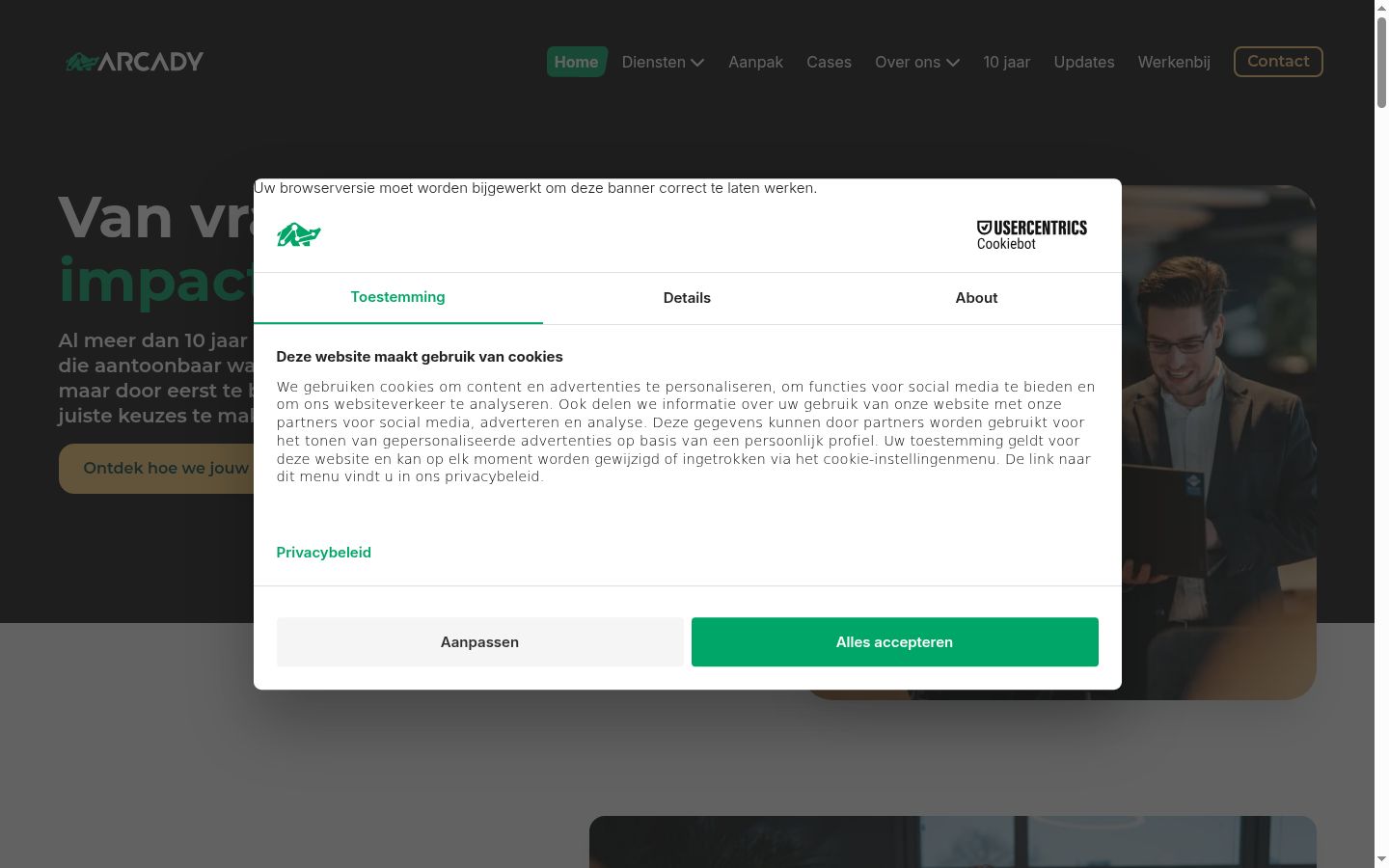 Screenshot tal-banner tal-kunsens muri qabel kwalunkwe interazzjoni