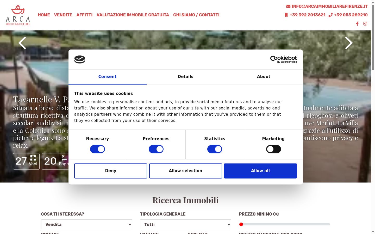 Captura de ecrã do banner de consentimento apresentado antes de qualquer interação