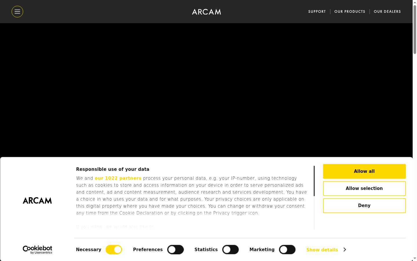 Captura de ecrã do banner de consentimento apresentado antes de qualquer interação