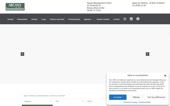 Screenshot ta' arcanaimmobilier.fr
