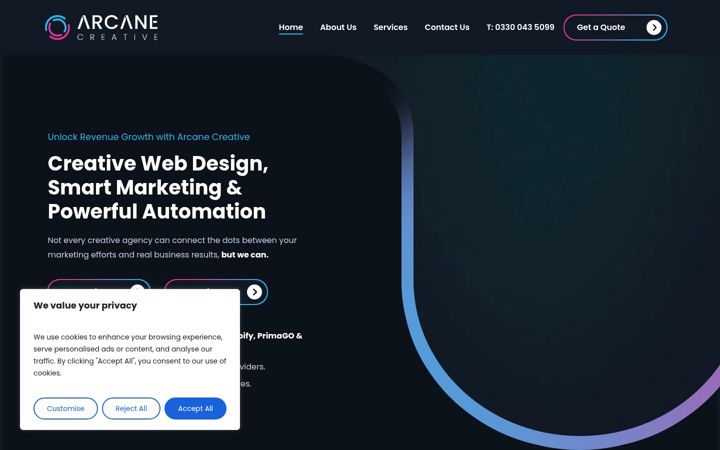 Screenshot of arcanecreative.co.uk