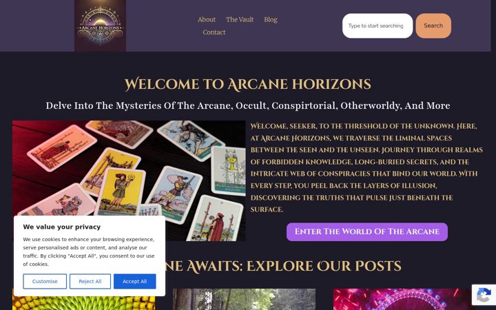 Screenshot του arcanehorizons.com