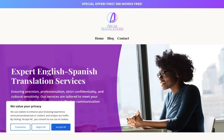 Screenshot of arcastranslations.com